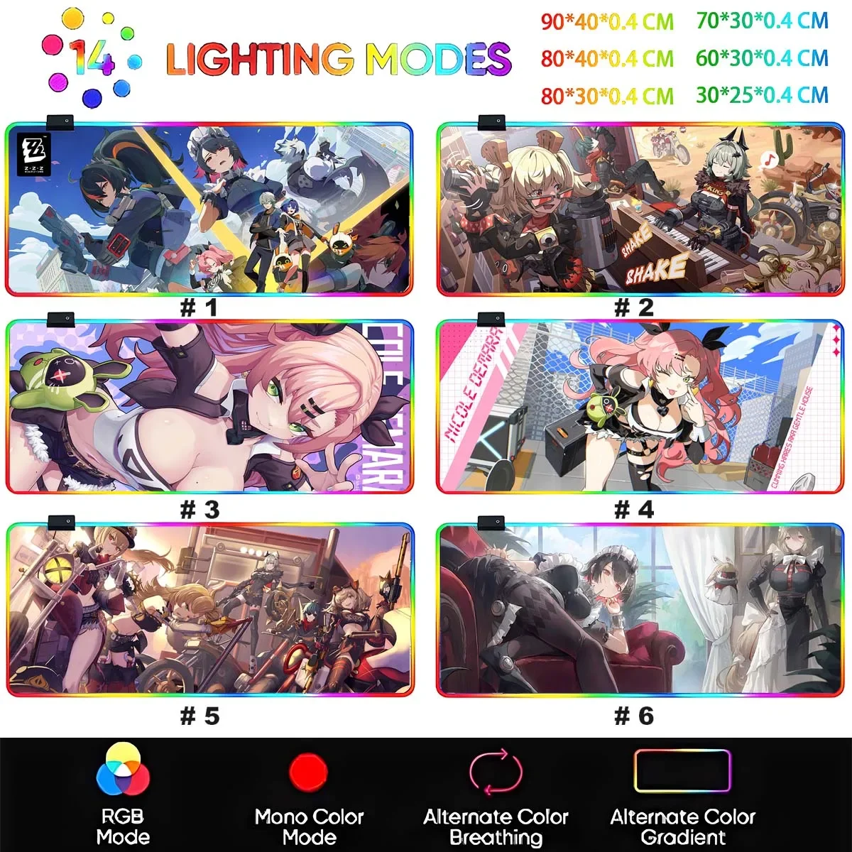 led Light Mouse pad pro Gaming Zenless Zone Zero RGB Mouse mat Large Mouse pad Extended Mousepad Oversized Gaming Anime Desk mat