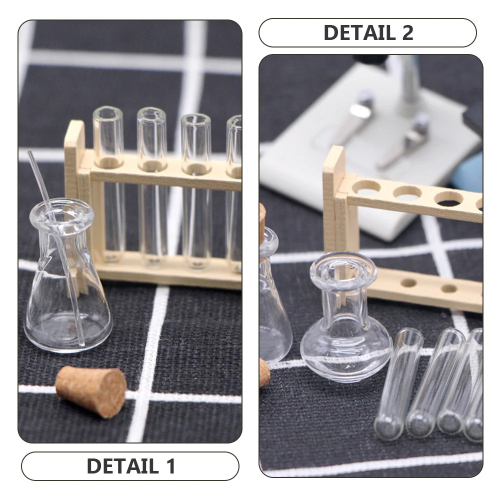 2 sets poppenhuis mini gesimuleerde glazen reageerbuis maatbeker kleine buizen miniatuur model decoratieve accessoires rekwisieten apparatuur