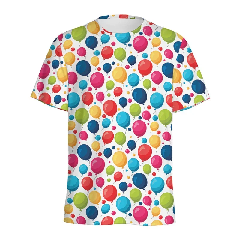 3D Printed Cartoon Balloon T-Shirt For Men Colorful Pattern T Shirts Summer Casual Loose Short Sleeve Top Kids O-Neck Tee Shirts