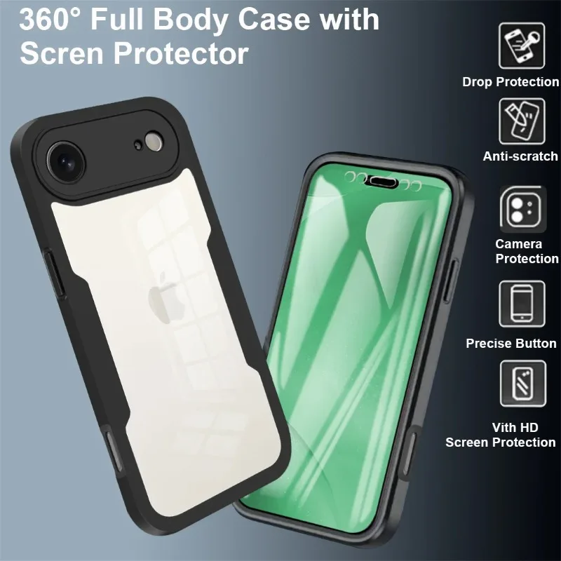 For iPhone 17 Air 16 16E 15 14 13 12 Mini 11 Pro Max Plus 360 Full Cover Front+Back Protection Case Clear Shockproof Hard Cover - Image 3