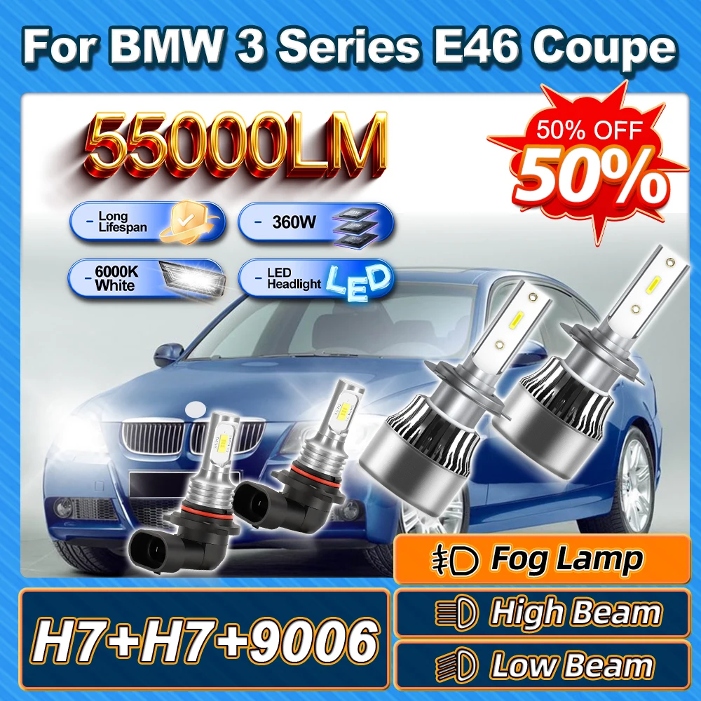 

For BMW 3 Series E46 Coupe 1999 2000 2001 2002 2003 2004-2006 H7 High Low Beam 360W Headlight 9006 Fog Light Canbus No Error