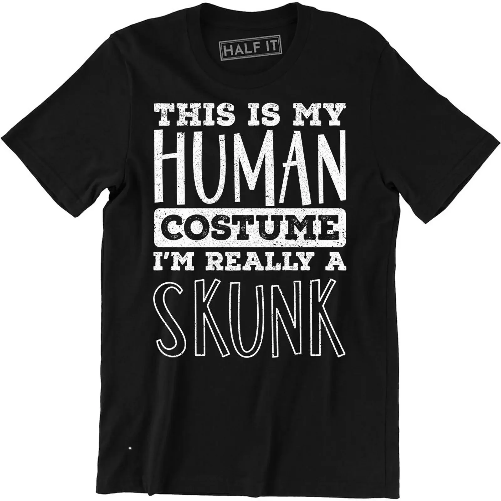 Camiseta divertida de Halloween para hombre con estampado gráfico vintage lavado y elástico: 'Este es mi disfraz humano, en realidad soy un gambá', cómoda para hombre.