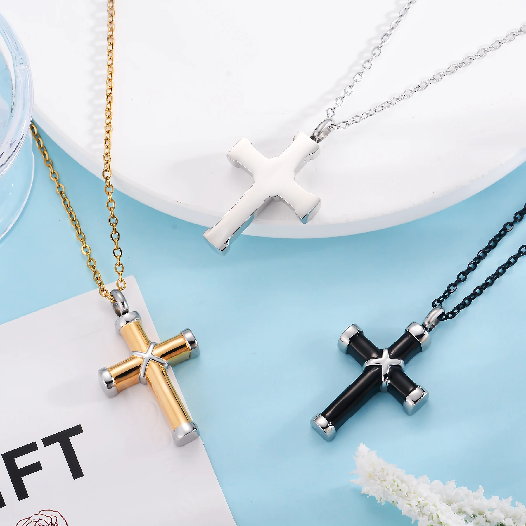 Edelstahl klassische Kreuz Feuerbestattung Asche Urne Halskette Andenken Schmuck Asche Memorial Anhänger 20" Kette – Detail 6