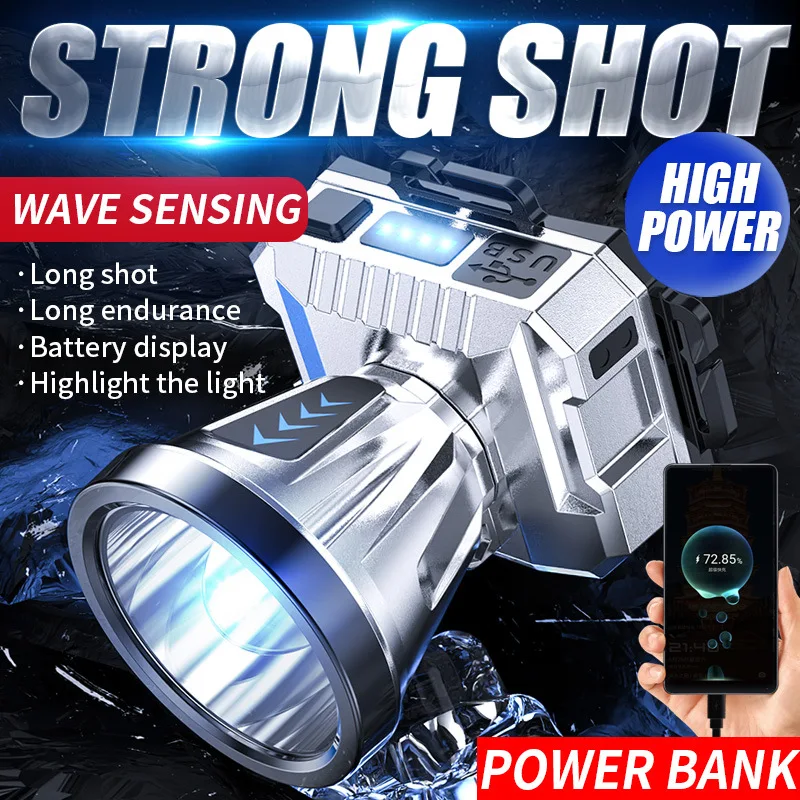 

1-2PC LED Headlamp Rechargeable Super Bright Strong Magnetic Headlight High-power High Brightness Emergency Outdoor Fishing Lamp