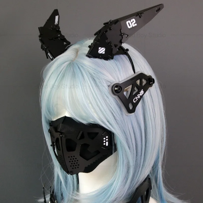 Suitable for cyberpunk headgear mechanical function wind horns dragon horns headband craftsmanship science fiction cos
