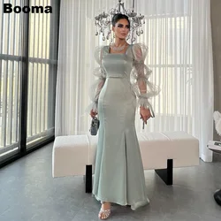 Booma-Vestidos femininos de noite sereia, gola Sauare, mangas compridas, vestidos formais, até o tornozelo, vestidos de festa, Dubai