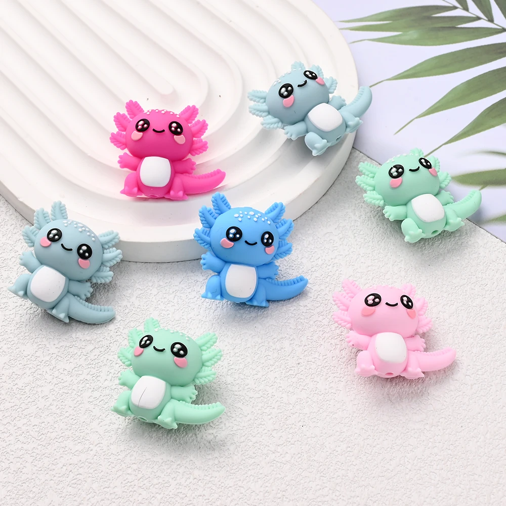 5pcs 3D Colorful Silicone Salamander Beads Loose Beads For Pacifier Chain Beaded Pen Jewelry Making DIY Accessories