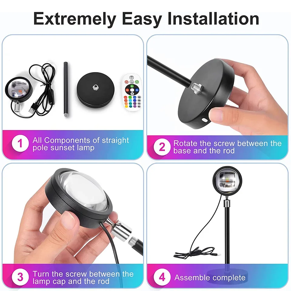 16 색상 RGB 사진 일몰 램프 Led Usb 프로젝터 야간 조명 원격 네온 침실 홈 커피 스토어 벽 장식 선물