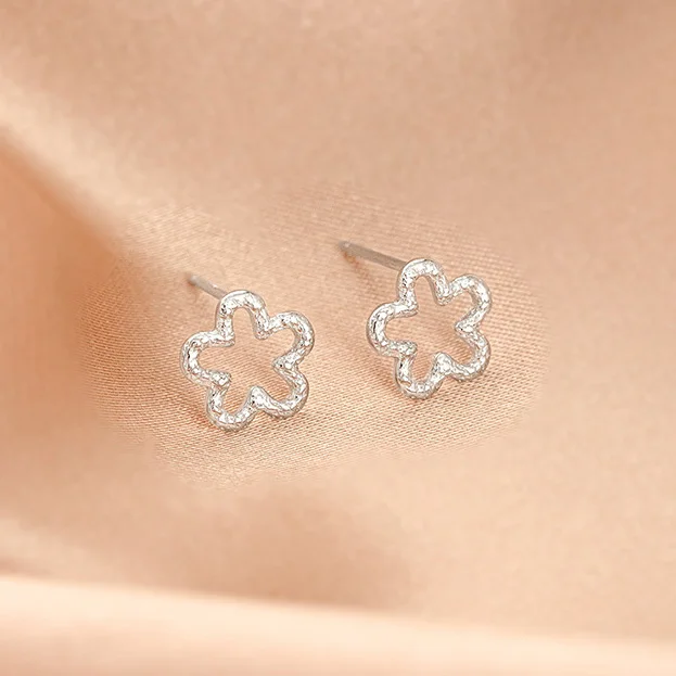 Real 925 Sterling Silver Hollow Flower Stud Earrings para mulheres, planta personalizada, jóias finas, acessórios minimalistas