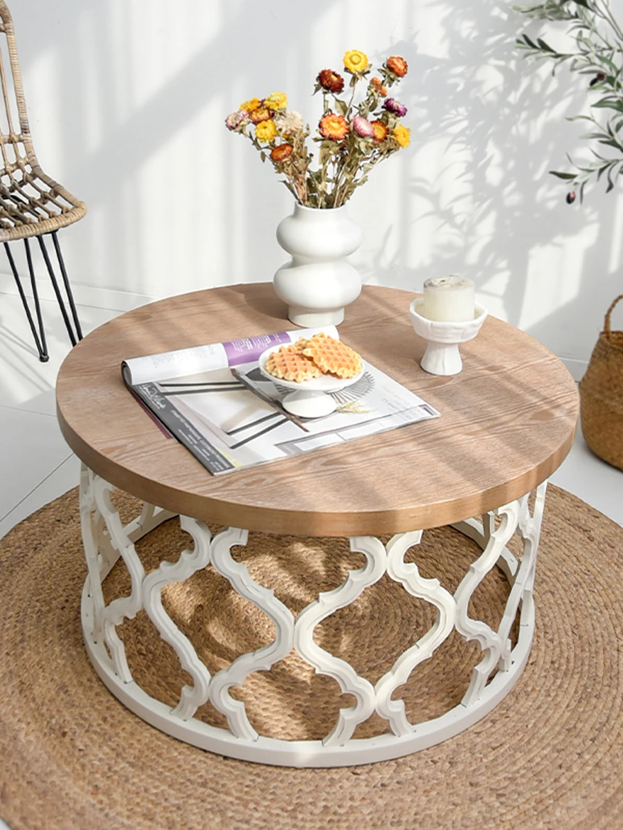 Log coffee table, Japanese-style small apartment, living room, home, French-style homestay, round table