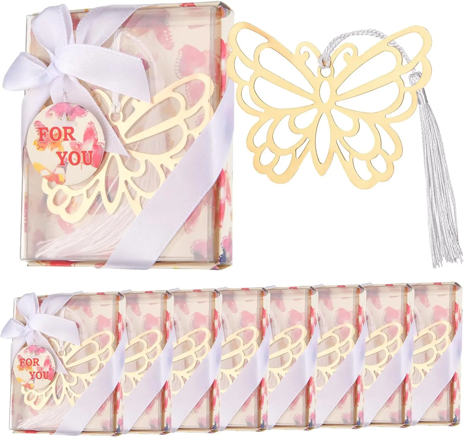 60 Pcs Gold Butterfly Metal Bookmarks with Elegant Silk Tassel, Creative Butterfly Bookmarks with Gift Box, for Book Lover Baby