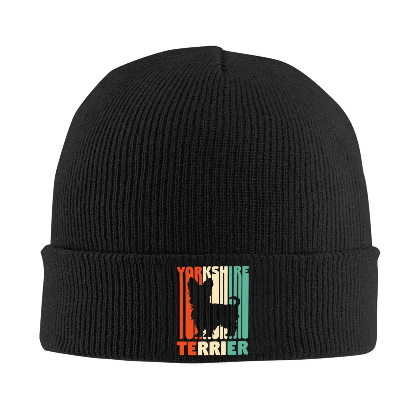 Vintage Yorkshire Terrier Print Knit Beanie Warm Cuffed One Size Winter Hat for Men Women Dog Lovers
