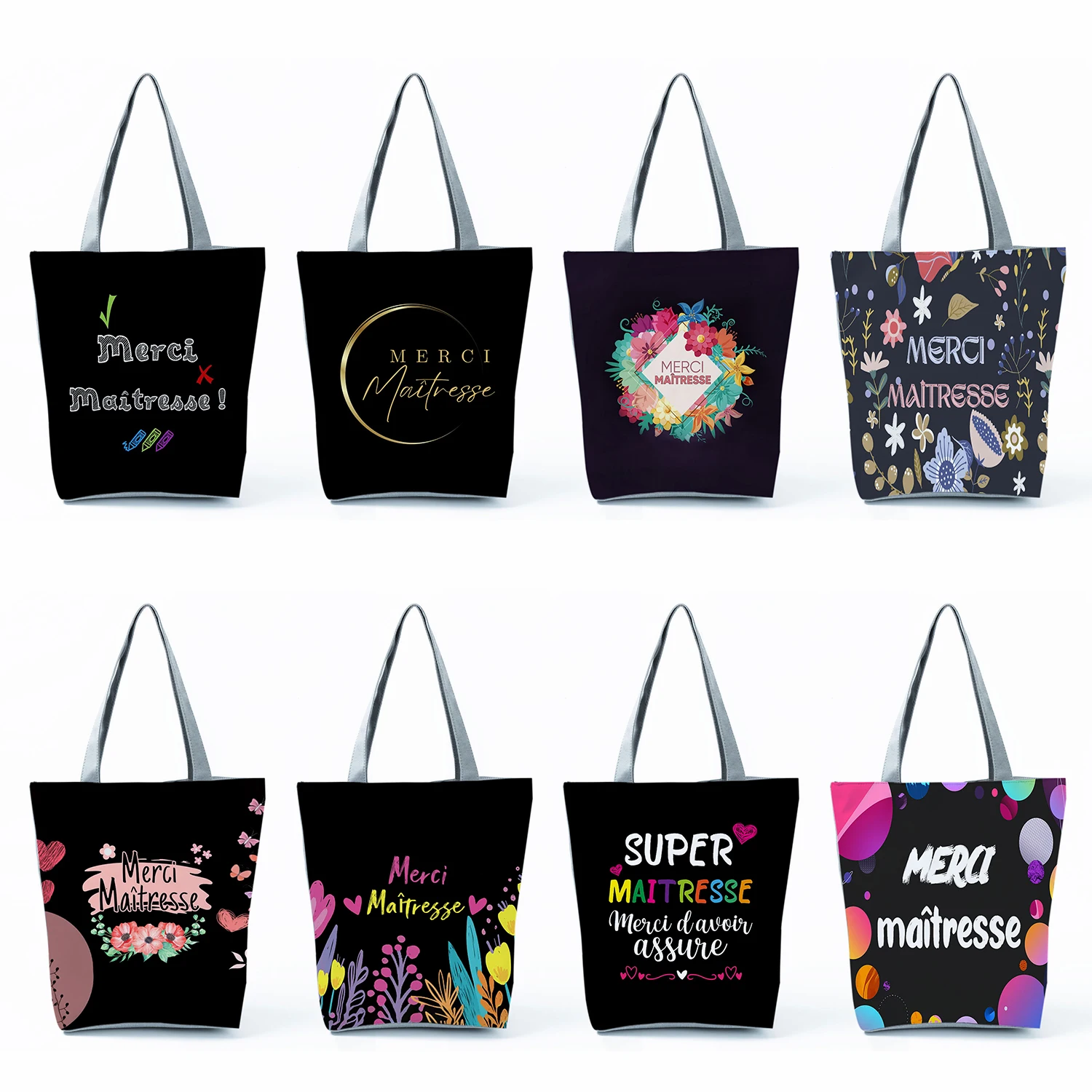 Organizer Black Shoulder Bags Handbags Teacher's Day Graduation Gift Travel Women Tote Bags High Capacity Super Maitresse Print