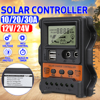 New Solar Charge Controller PWM Controller With LCD Display 10A 20A 30A 12V 24V Dual USB 5V Output Solar Panel Charger Regulator