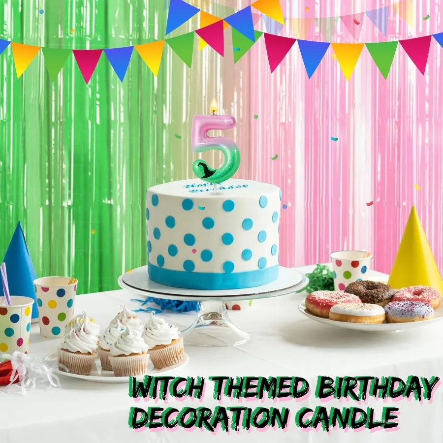 Witch Number Candle Birthday Decor Pink and Green Party Decorations Witch Movie Candle for Girl Boy Birthday Halloween Party Su