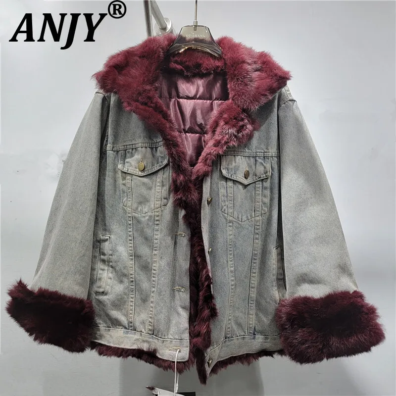 

ANJY 2025 Winter New Women's Fashion Color-Block Patchwork Thickened Warm Fleece-Lined Padded Coat Versatile Loose Jacket A15832