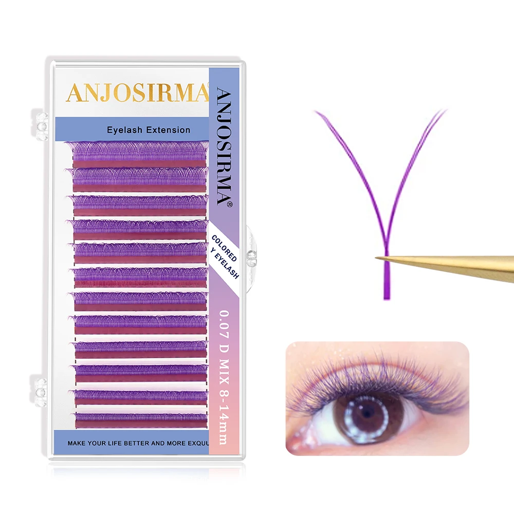 ANJOSIRMA 2D YY  Shaped colorful eyelash extension natural soft Brown False eyelashes automatic blooming professional lashes