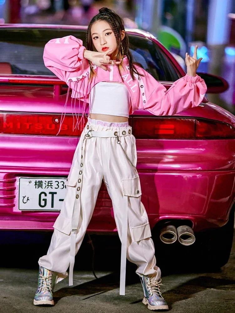 الوردي شارع الرقص المرحلة زي عيد الأطفال الجاز Dancewear مهرجان الملابس Kpop الزي الفتيات الهيب هوب الرقص الملابس