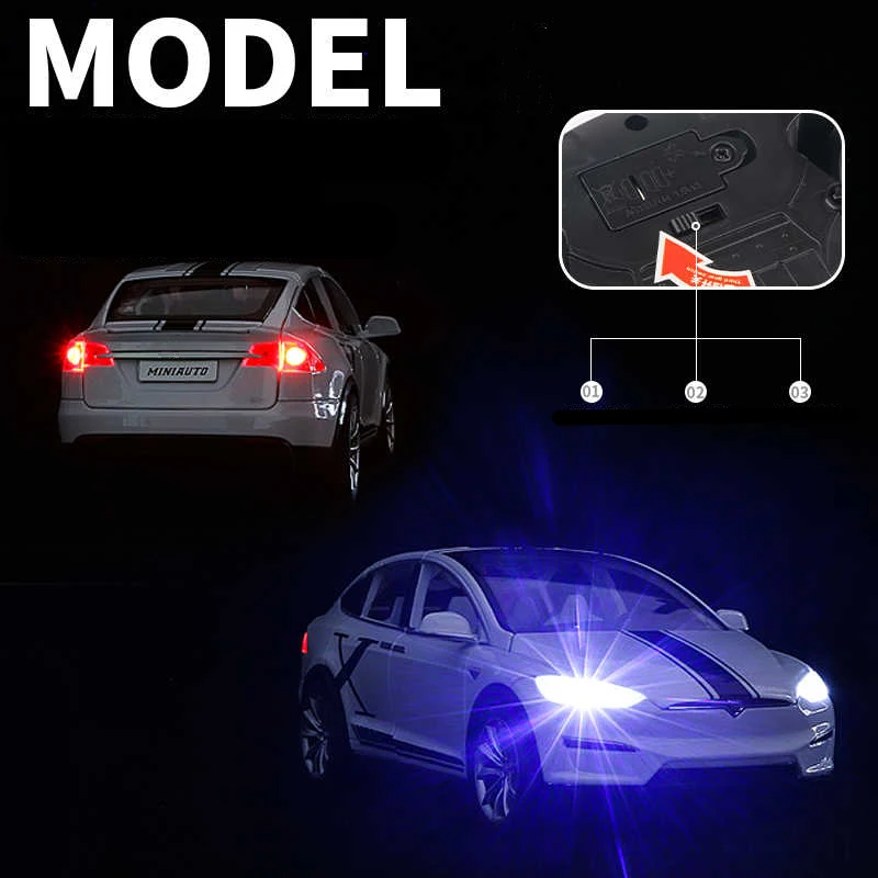 1:24 Model X SUV Alloy Car Model Diecast Metal Vehicles Car Model Simulation Sound and Light Collection Childrens Toy Gift