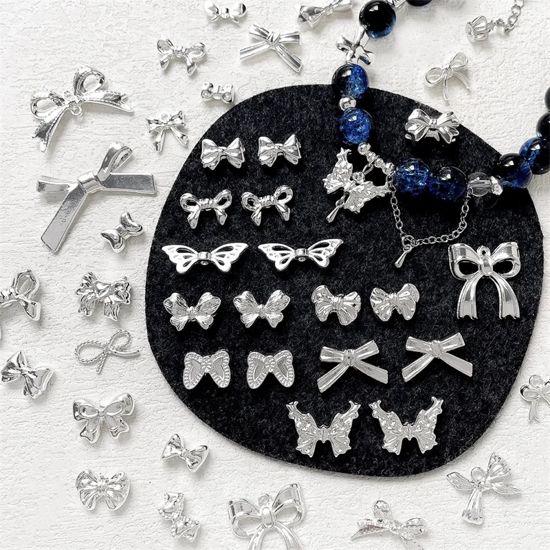 

New style 50pcs/lot cartoon bowknot butterfly shape alloy straight holes beads diy jewelry garment pendant accessory