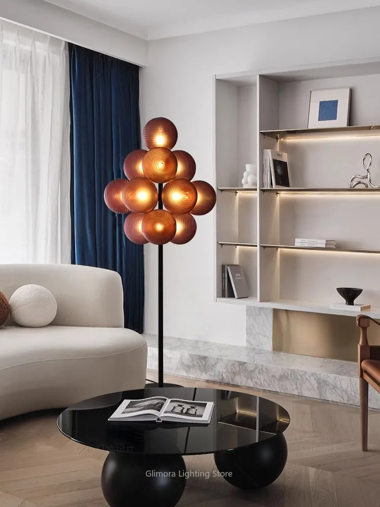 

Modern Floor Lamp for Living Room-Creative Grape Glass Design for Sofa Side-Minimalist Standing Light for Bedroom and Study