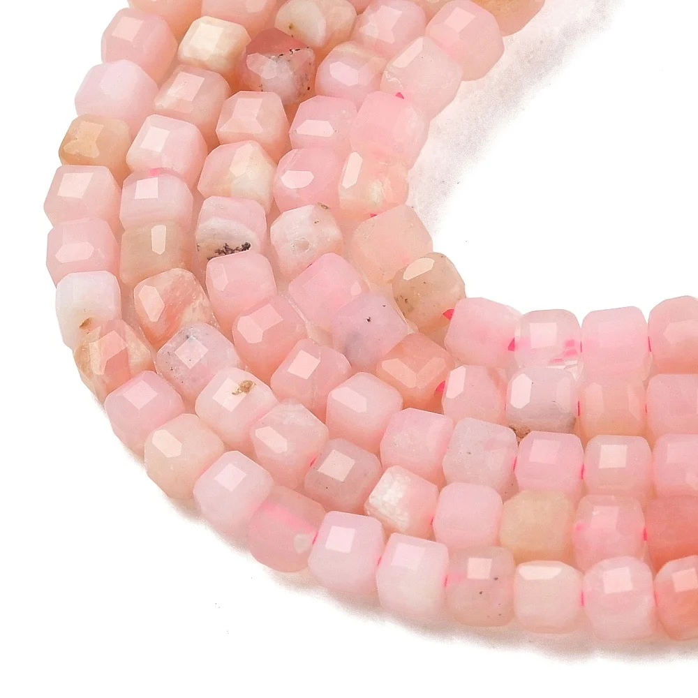 2 Strands Natural Pink Opal Faceted Cube Beads Square Gemstone Spacer Beads for DIY Bracelet Necklace Jewelry Making Craft