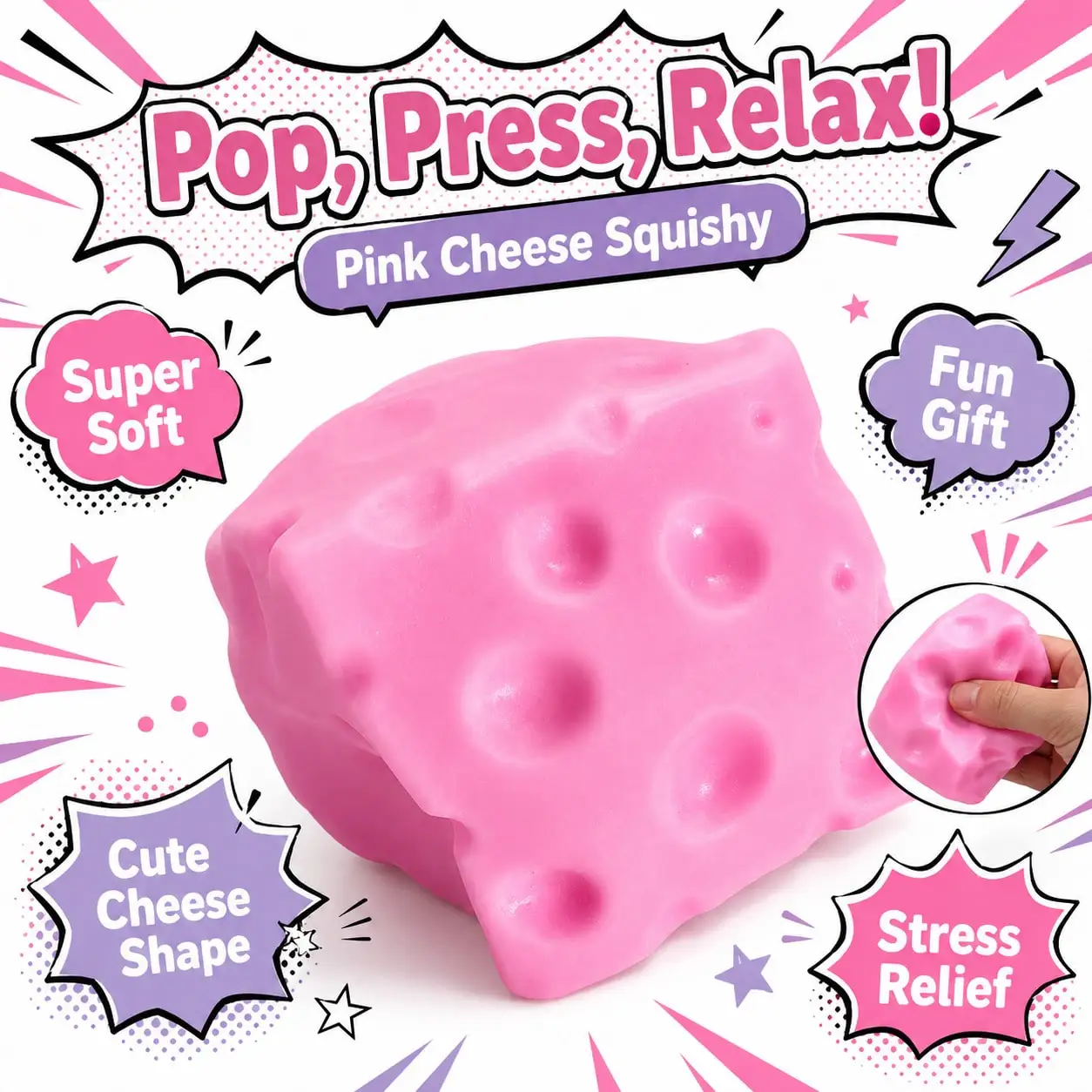 

1/2 Pc Pink Soft Cheese Squishy Cheese Block - Pink ,Quick Rebound, Moldable Fidget Toy With Squeeze Feature, Ideal For Play And Relaxation Relaxation Toys, Relieving Fatigue In The Body And Fingertips. Party Toys, Themed Activities, Birthday Gifts