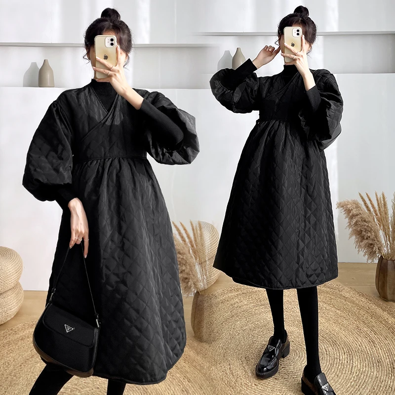 Winter Plus Size Over-the-knee Cotton-padded Jacket Maternity Turtleneck Coat Long Loose Pregnant Woman Outwear Pregnancy Coats