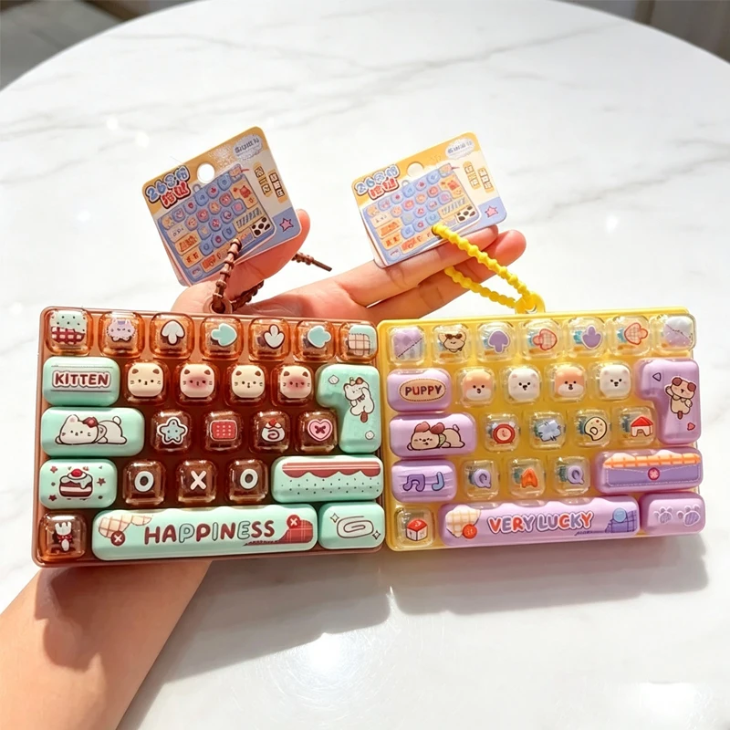 26Grid /'Keycap Clicker Anti Stress Fidget Keyboard Keychain Decompression Button Cartoon Hand Relax Party Favor Gift 26구 키캡 키링