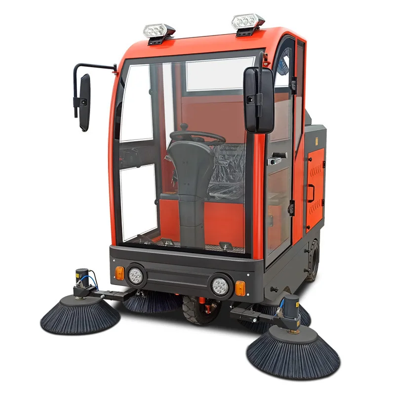 Electric ride-on sweeper, suction and sweeping integrated sweeper, dust removal spray high-pressure water three-in-one sweeper