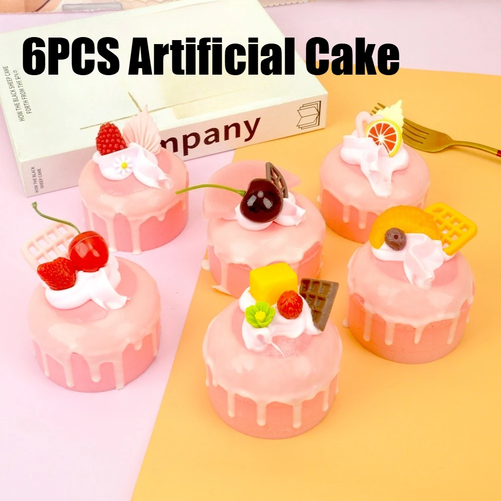 

6pcs Artificial Cake Fruit Cream Cake Dessert Model Refrigerator Sticker Realistic Food Simulated Decorations Party Decor