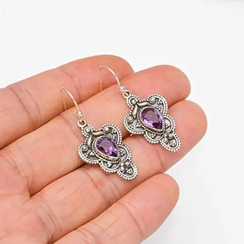 StarGems® Natural Amethyst Handmade 925 Sterling Silver Earrings 1.5" E3526-1 - view 2