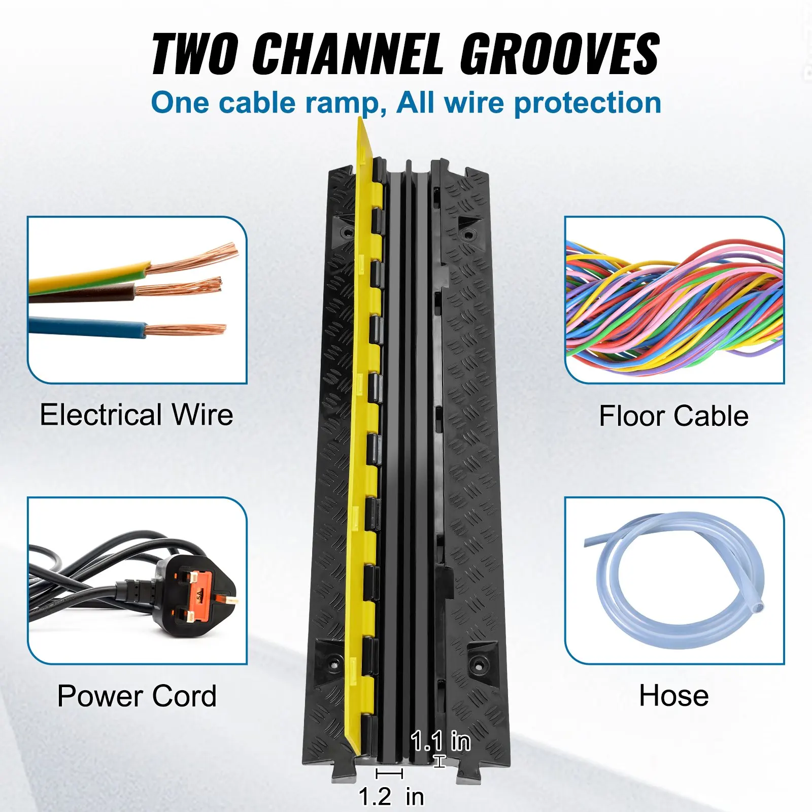 2 Channel Cable Protector Ramp 22000 Lbs Load TPU Wire Cable Cover Ramp
