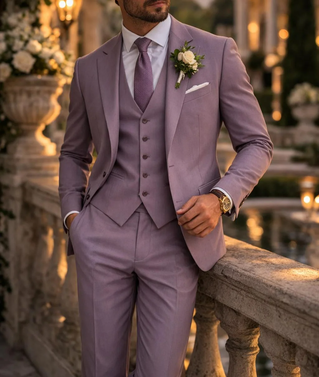 Men'S Formal Wear Waistcoat - Terno Masculino Lavanda 3 Peças Lilás