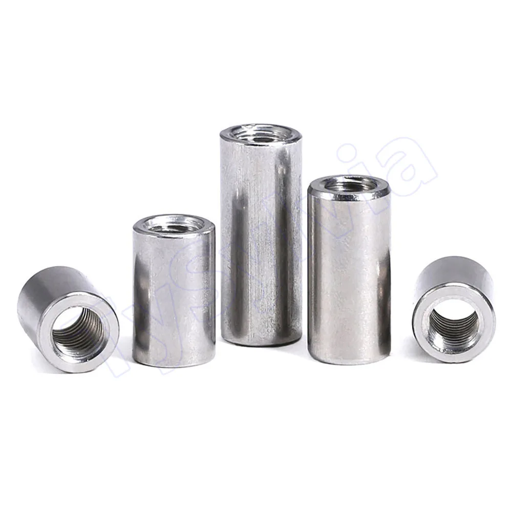 304 Stainless Steel Fine Thread Round Column Extension Nut M8-M20 Corrosion Resistant Cylindrical Joint Coupling Sleeve Nuts