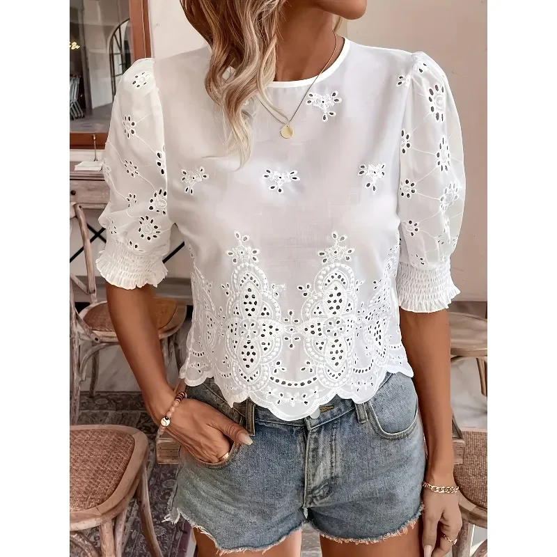

Плюс размер 1XL-5XL новая женская модная кружевная блузка рубашка женская повседневная рубашка с длинным рукавом женские короткие топы