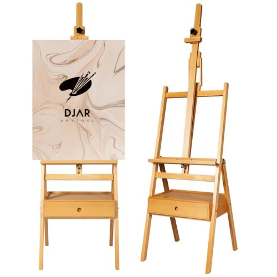 

Художественный мольберт для рисования с выдвижным ящиком для хранения, регулируемой средней стойкой до 75 дюймов, из массива бука, H-образный мольберт для взрослых и студентов