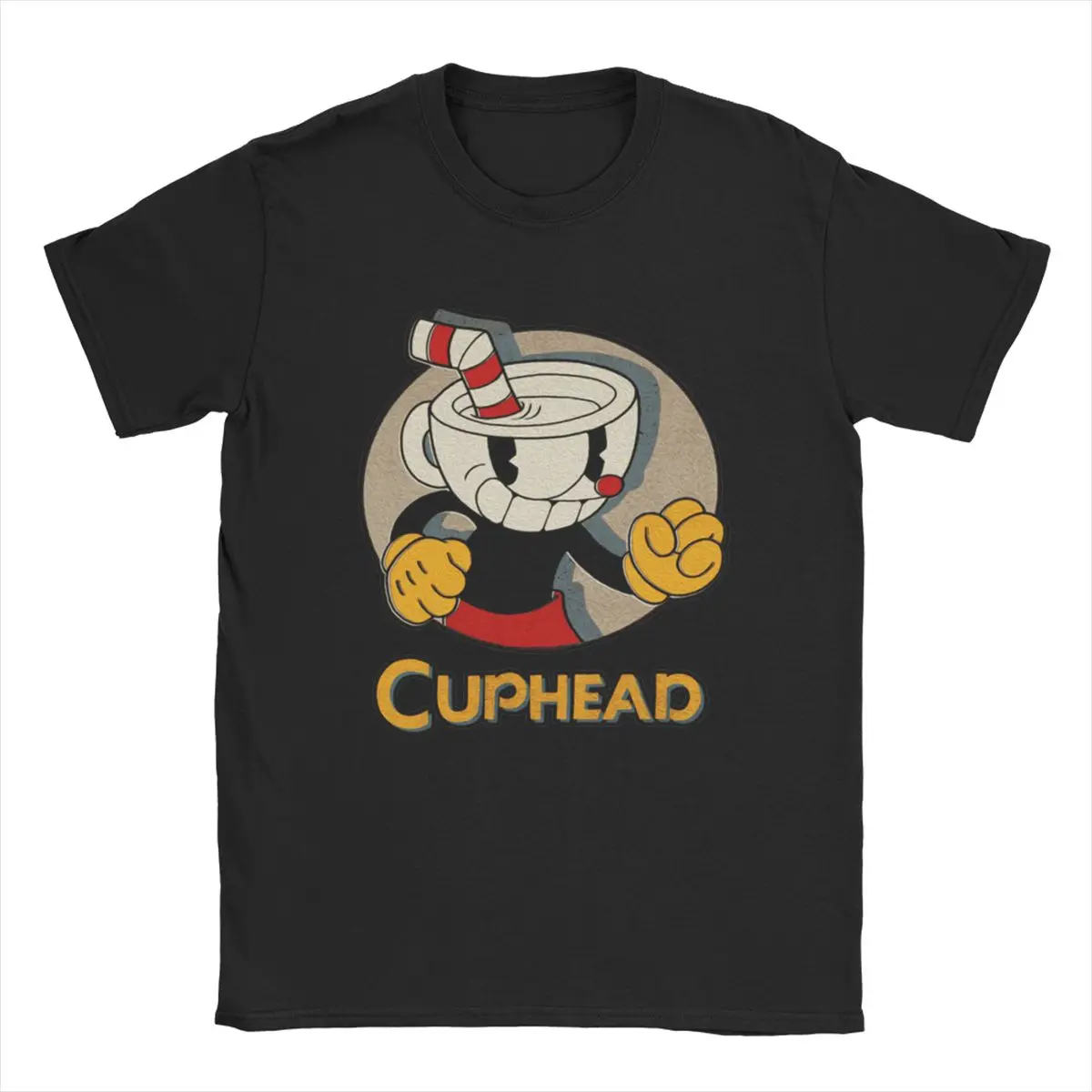 Creative Cuphead And Mugman Angry T-Shirt for Men Crew Neck Pure Cotton T Shirts Retro Games Short Sleeve Tee Shirt Clothing