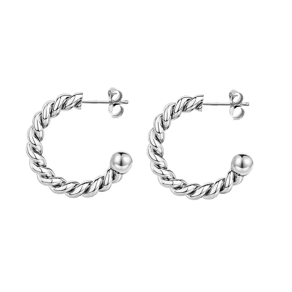 2022  Small Letter C Shape Twisted Creole Earrings Gold Color Stainless Steel Circle Hoop Earrings For Women Jewelry Trend New image 6