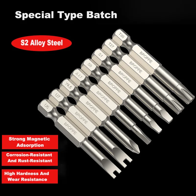 

U-Shaped Y-Shaped Triangle Square Five-Star Screwdriver Bit Magnetic Screwdriver Length 50mm 1/4 Inch Shank S2 Steel Tool