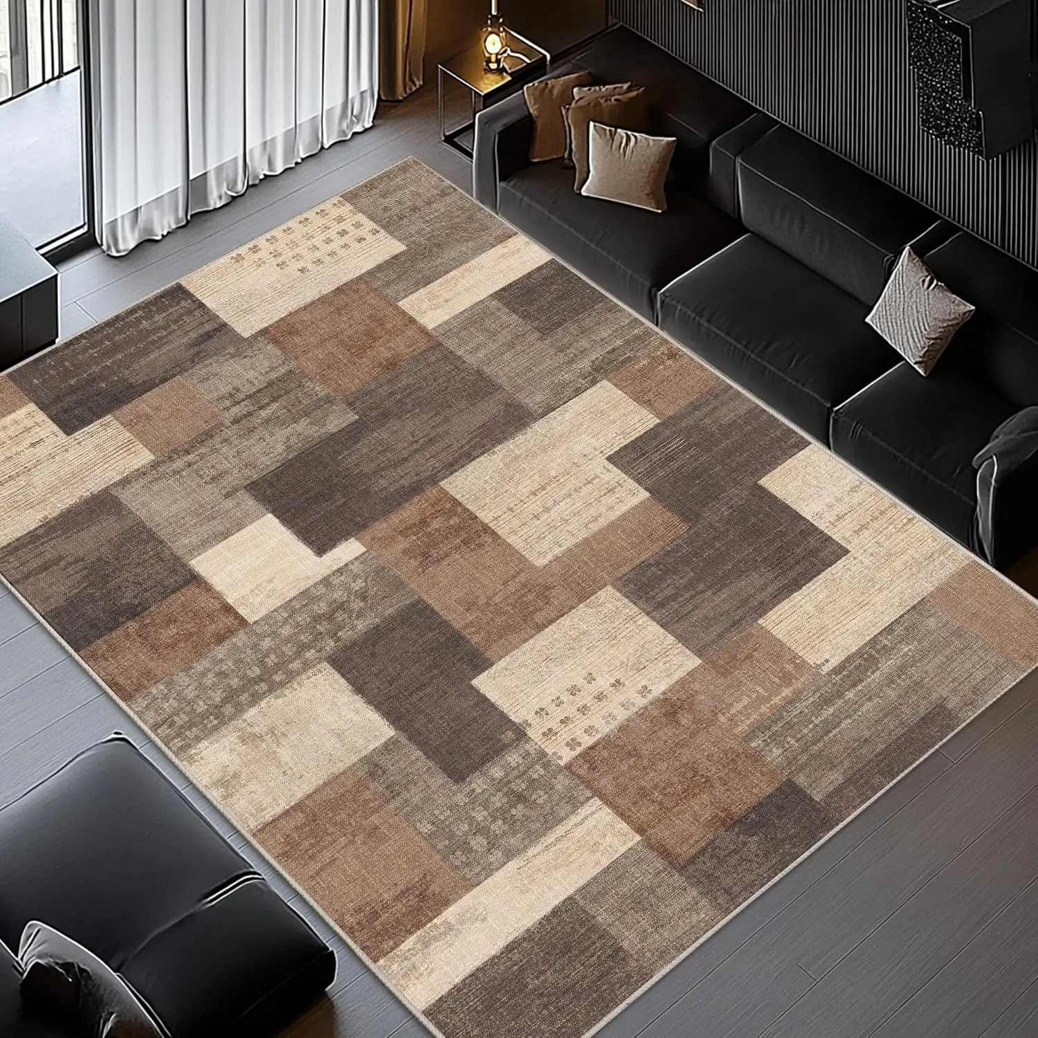 Vintage Plaid Checkerboard Pattern Area Rug Modern Rustic Mosaic Printing Carpet Countryside Cottage Floor Runner