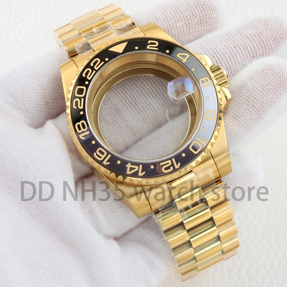 

Золотой корпус Pvd 40 мм NH35 из нержавеющей стали с сапфировым стеклом для SUB/GMT/Yacht-Master NH34 NH35 NH36 NH38 Президентский ремешок с механизмом