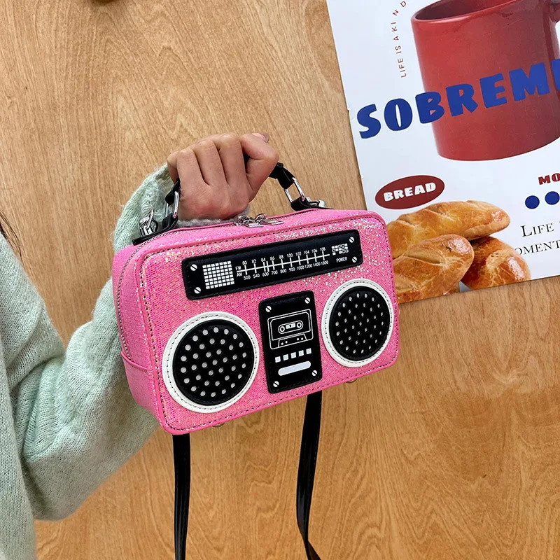 

Personality Women's Creative Shoulder Bag Radio Shaped Crossbody BagDesigner Sweet Girl Phone Purses PU Leather Small Handbag