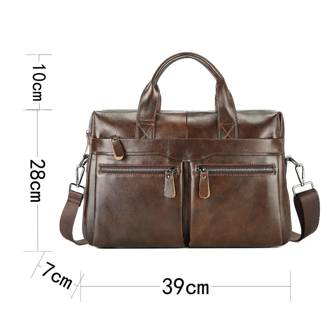 Vintage Genuine Leather Briefcase Men Bag Business Handbag Male 14 Inch Laptop Messenger Bags Shoulder Bags Tote