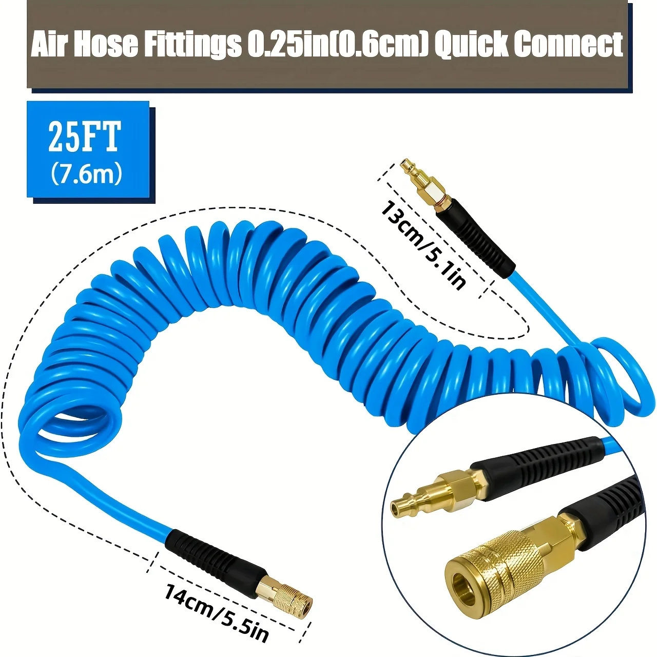 1/4 in X 25 ft Polyurethane Air Hose with Bend Restrictor, 1/4 Solid Pure Copper Quick Connect Fittings and I/M Plug Kit