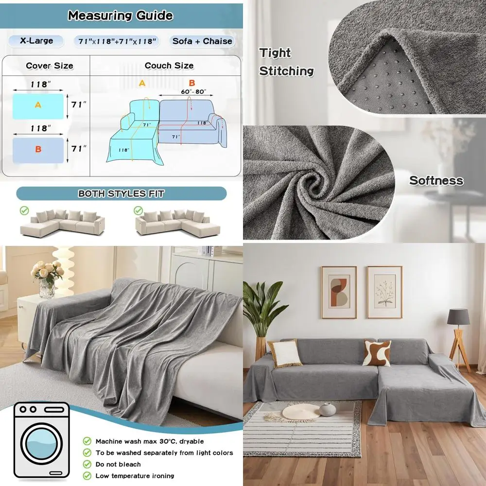 

2-Piece Washable Dog-Proof Couch Cover for L-Shape Sofa, 71x118 & 71x118, Dark Grey