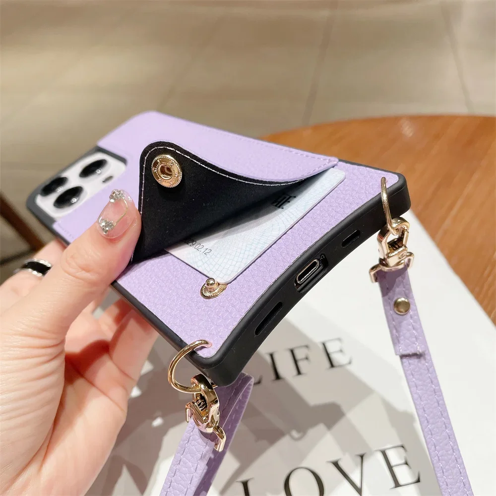 Crossbody Wallet Phone Case for IPhone 15 14 Plus 13 12 11 Pro Max Leather Cover with Card Holder Shoulder Lanyard Rope Strap