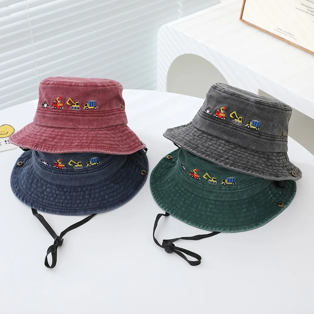 

Симпатичные кепки с вышитыми транспортными средствами, дышащая регулируемая шляпа от солнца для мальчиков, однотонная панама для детей от 2 до 6 лет
