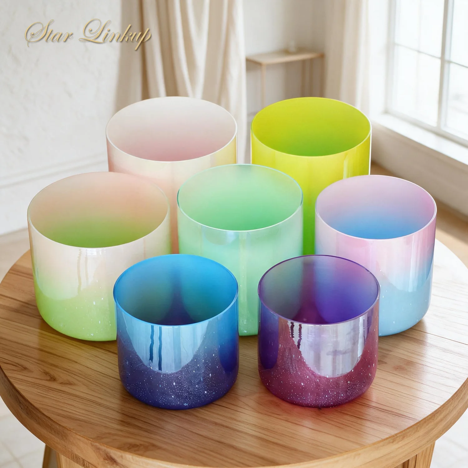 STAR LINKUP Classic Seven Chakras Harmony Crystal Singing Bowl Set for Meditation, Sound Healing, Yoga, Chakra Balancing, Stress Relief, Sound Bath, Home Decor and Spiritual Gift, Complete Sound Healing Kit for Daily Mindfulness and Relaxation