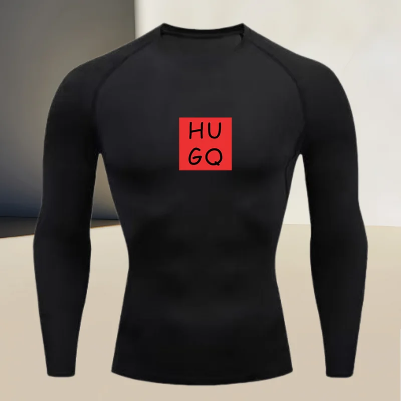 Herren-Kompressionsshirt für das Fitnessstudio, schnelltrocknend, Rundhalsausschnitt, lange Ärmel, hochelastischer, atmungsaktiver Stoff.